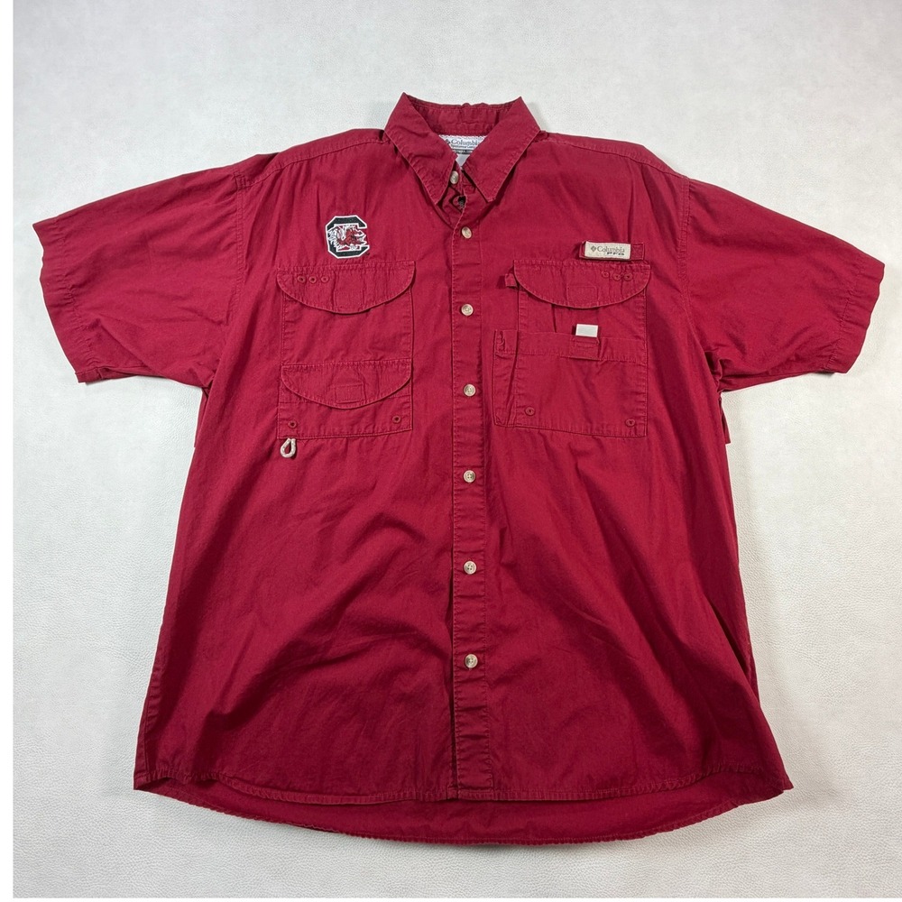 Columbia PFG Mens Medium Red South Carolina Gamecocks Fishing‎ Shirt XM7891